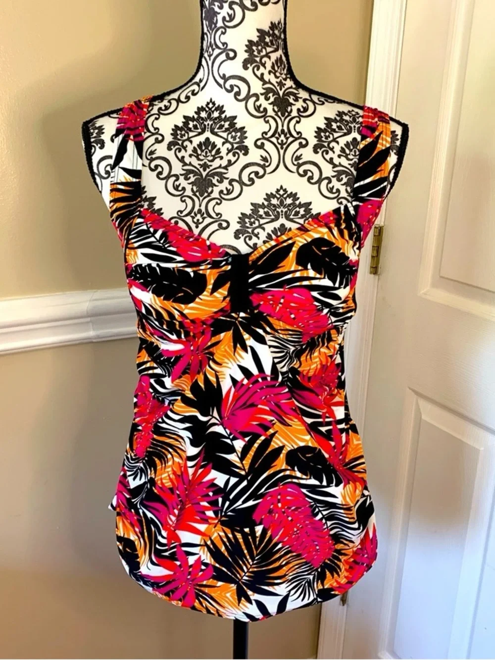 Tropical Print Tank Dress in Pink & Orange